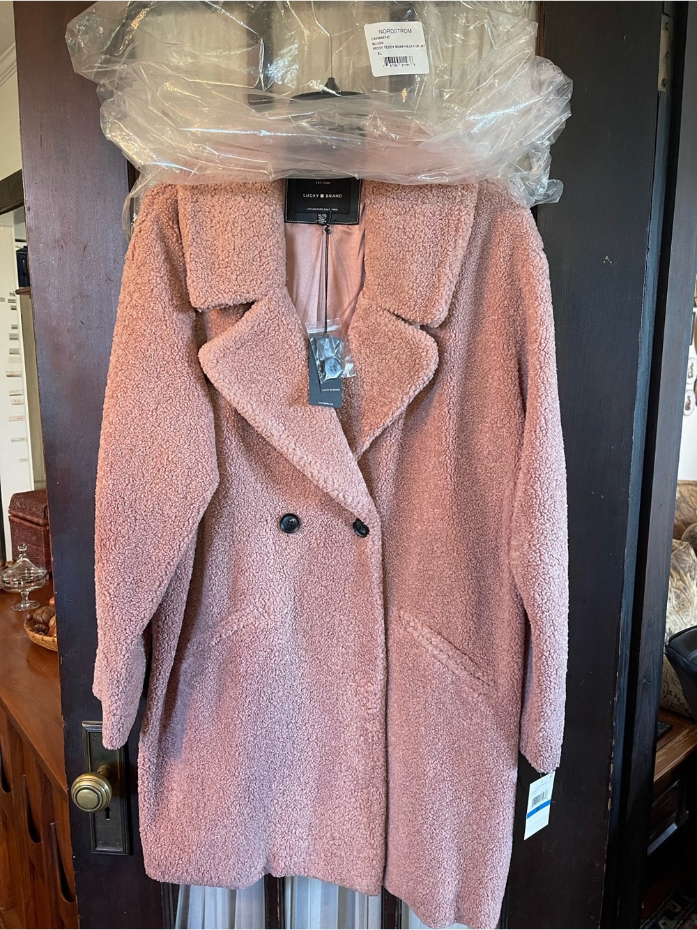 NWT Women’s Lucky Brand Pink Teddy Coat - Double-Breasted XL